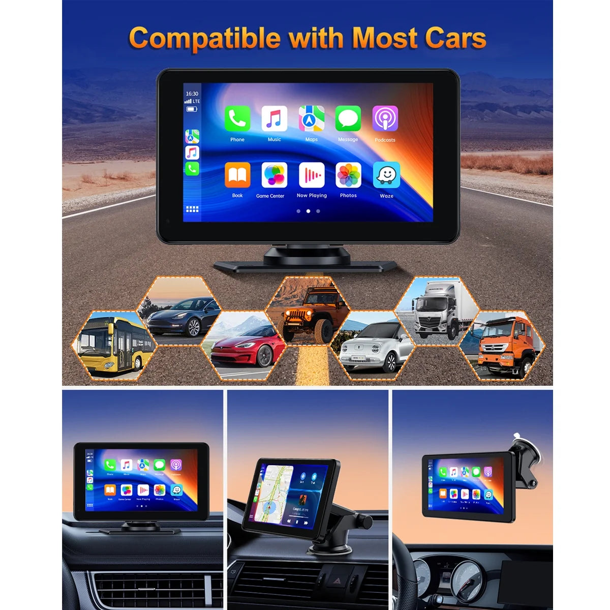 Portable Carplay Screen for Car,9-Inch Android Auto Screen with Backup Camera,Wireless Car Stereo with Voice Control,Bluetooth,Mirror Link,Gps Navigation for All Vehicles